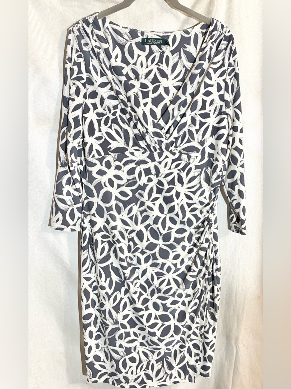 Lauren Ralph Lauren Floral Pencil Dress Sz 14   Side Gathered Wedding Career LRL